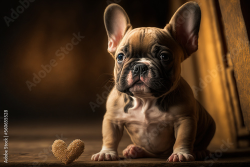 Portrait of a puppy with a flower or a heart, Women's Day. March 8, February 14, valentine's day greeting card with cute dog © GHart