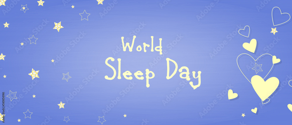 World Sleep day banner , blue background with stars and heart.
