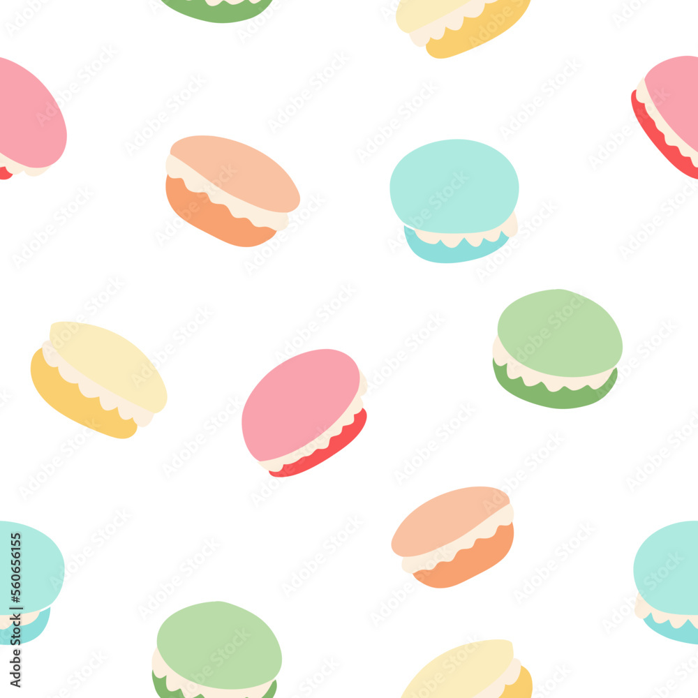 Macaron sweet candy seamless pattern.Cute french confection cakes colorfull background. Hand drawn dessert pastry. Macaron sweet candy seamless pattern.Cute french confection cakes colorfull background. Hand drawn dessert pastry.