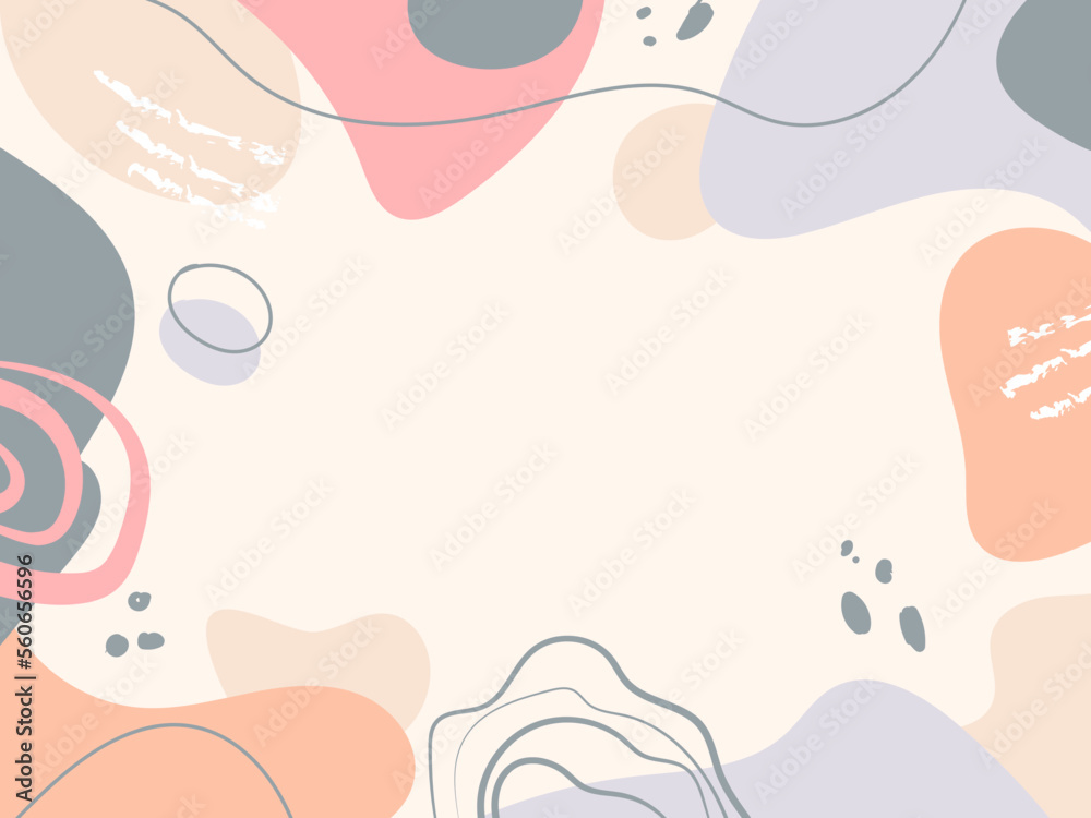 Aesthetic background. Abstract colorful wallpaper. Blob shape line art style