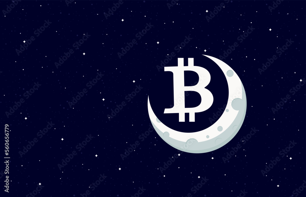 Bitcoin To The Moon Illustration Background Concept, Bitcoin coin symbol on the full moon surface Bitcoin To The Moon Illustration Background Concept, Bitcoin coin symbol on the full moon surface