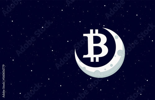 Bitcoin To The Moon Illustration Background Concept, Bitcoin coin symbol on the full moon surface (ID: 560656779)