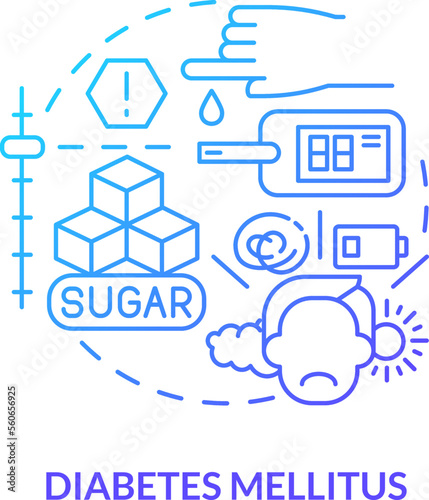 Diabetes mellitus blue gradient concept icon. Blood glucose level. Chronic diseases major group abstract idea thin line illustration. Isolated outline drawing. Myriad Pro-Bold font used