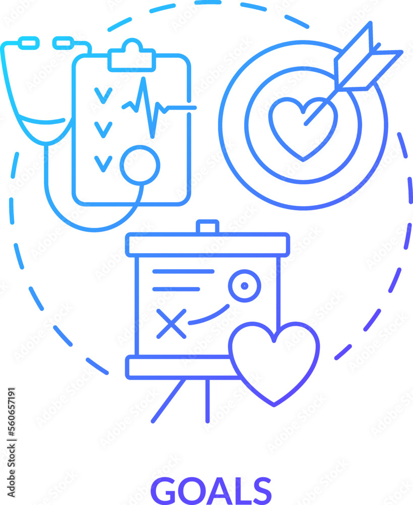 Goals blue gradient concept icon. Treatment strategy. Chronic disease comprehensive care plan abstract idea thin line illustration. Isolated outline drawing. Myriad Pro-Bold font used