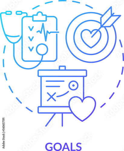 Goals blue gradient concept icon. Treatment strategy. Chronic disease comprehensive care plan abstract idea thin line illustration. Isolated outline drawing. Myriad Pro-Bold font used