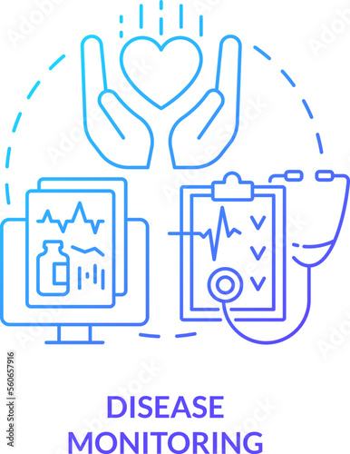 Disease monitoring blue gradient concept icon. Tracking and analysis. Chronic disease management abstract idea thin line illustration. Isolated outline drawing. Myriad Pro-Bold font used