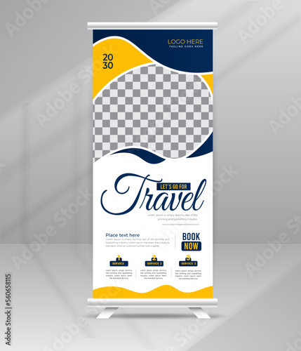 Tour & Travel Sale Roll up Banner Standee with a Place for Photos and Information for Travel Agency Business