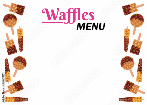 Waffles café or restaurant menu mock up. Empty space for text. Different waffles isolated on white background. Circle, conus and rectangle shapes.