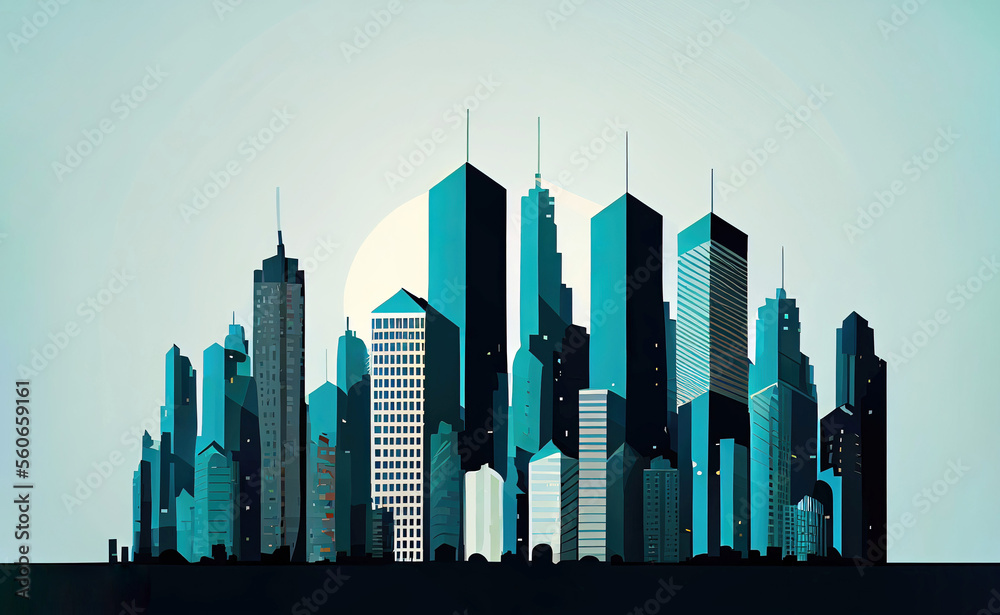 Simple flat city skyline with skyscrapers as background illustration ...