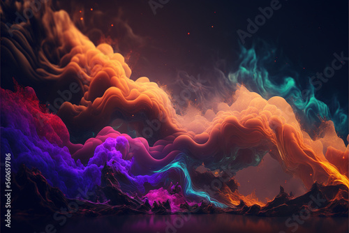 Multicolored smoke colors on a black isolated background. Background of smoke vape - generated by Generative AI