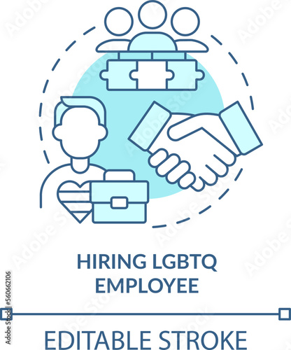 Hiring LGBTQ employee turquoise concept icon. Creating inclusive workplace abstract idea thin line illustration. Isolated outline drawing. Editable stroke. Arial, Myriad Pro-Bold fonts used