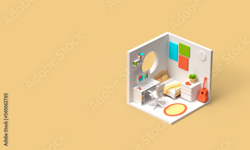 3D illustration of a small room