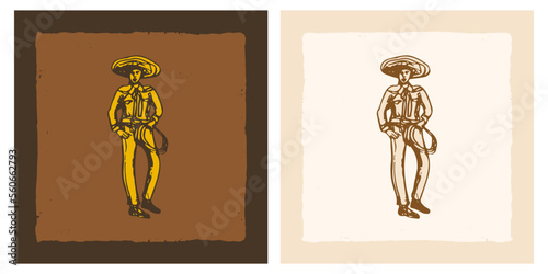 Charro - Mexican cowboy with lasso sketch
