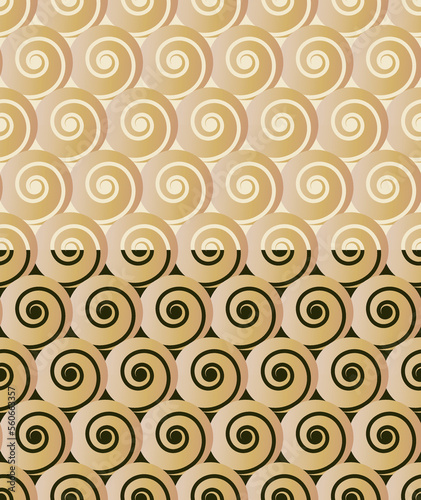 Abstract spiral seamless pattern. Beige color gradient palette. Cute swirl circle geometrical composition.Transparent background