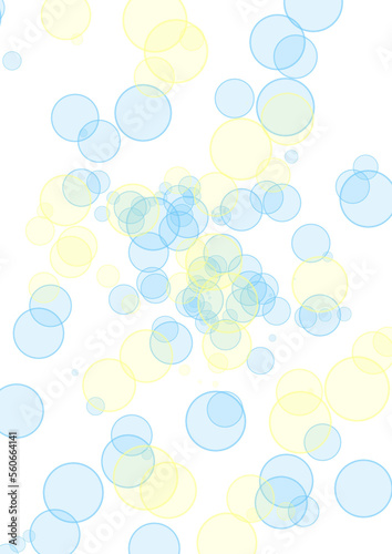 a lot of yellow-blue translucent circles of large and small sizes on a white background as a texture