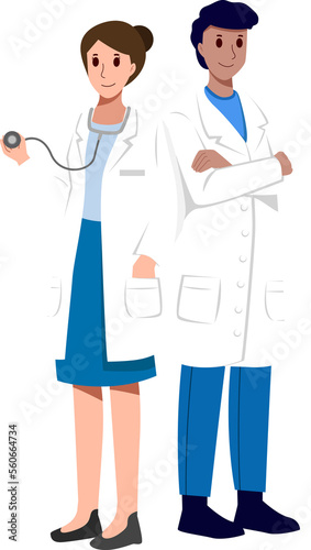 Medical Team . Doctors with white coat . Cartoon characters . Vector .