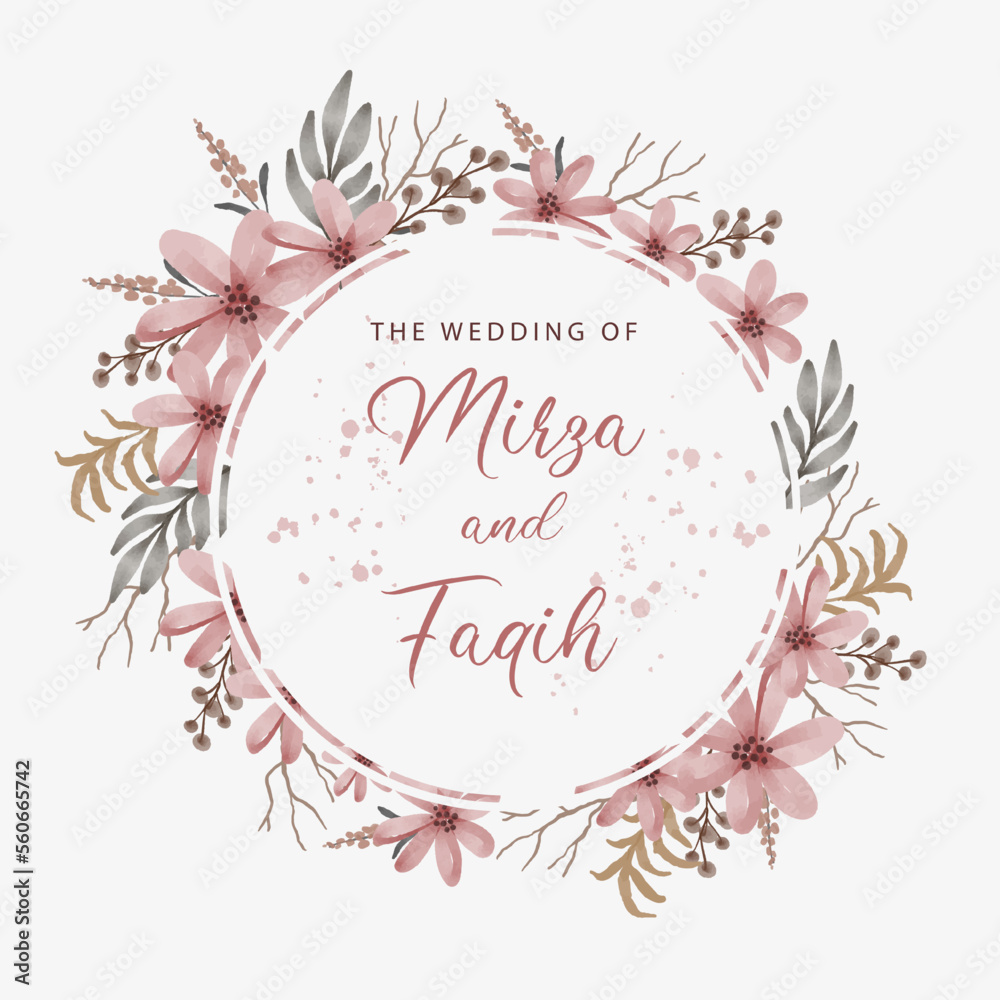 Fototapeta watercolor flower wreath for wedding invitation