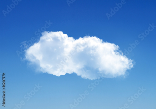 Single cloud isolated over blue sky background. White fluffy cloud photo  beautiful cloud shape. Climate concept