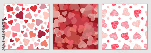 Valentines Day and Wedding seamless patterns. Heart Illustration. Vector Set.