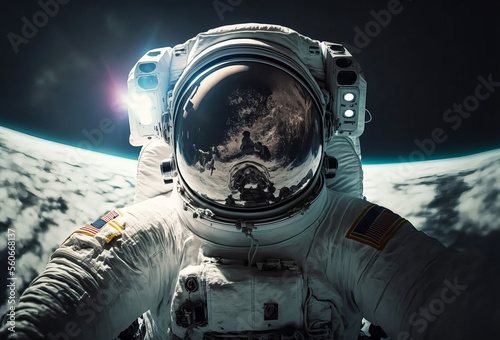 Close up of an astronaut floating in outer space. Generative ai