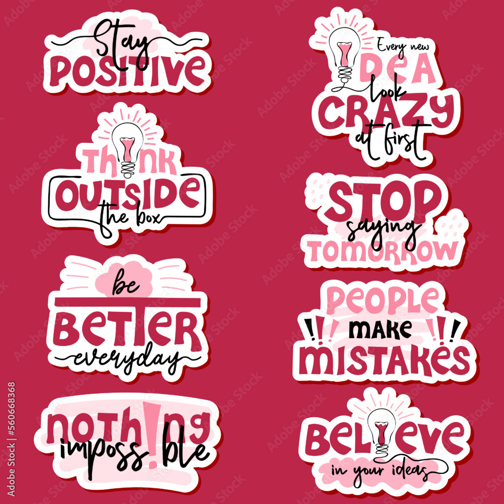 Set of stickers with motivational quotes. Vector lettering for posters, banners, advertising, web design and office space graphics
