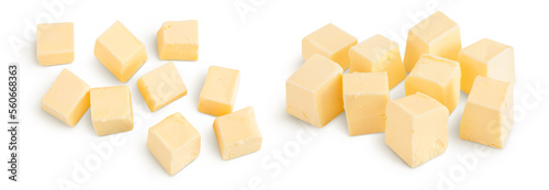 butter cubes isolated on white background with full depth of field. Top view. Flat lay