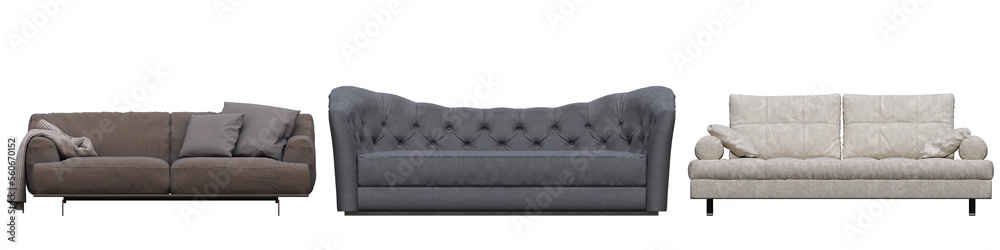 Obraz premium sofa isolated on white background, interior furniture, 3D illustration, cg render