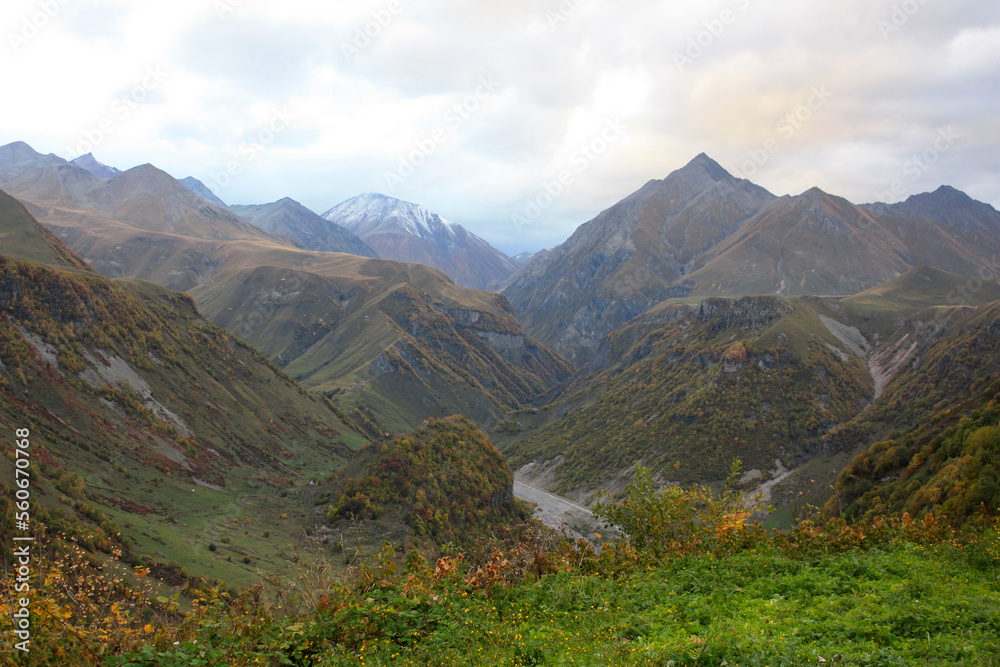 Landscape in the Greater Caucasus on the Georgian Military Road near Gudauri