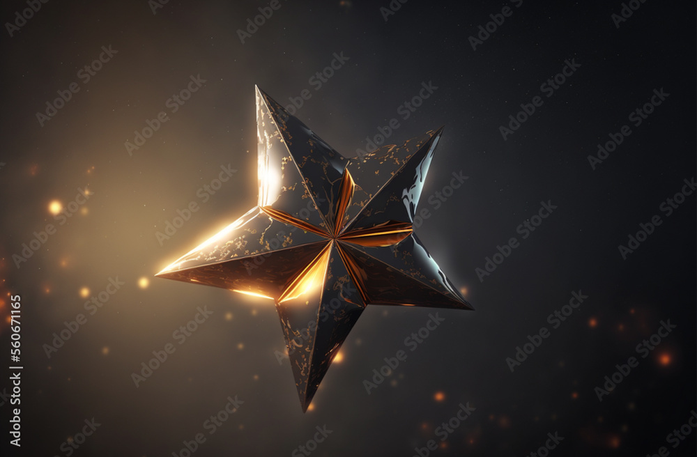 Generative AI 3D illustration clipping path black star with dark sky and flash light Generative AI 3D illustration clipping path black star with dark sky and flash light