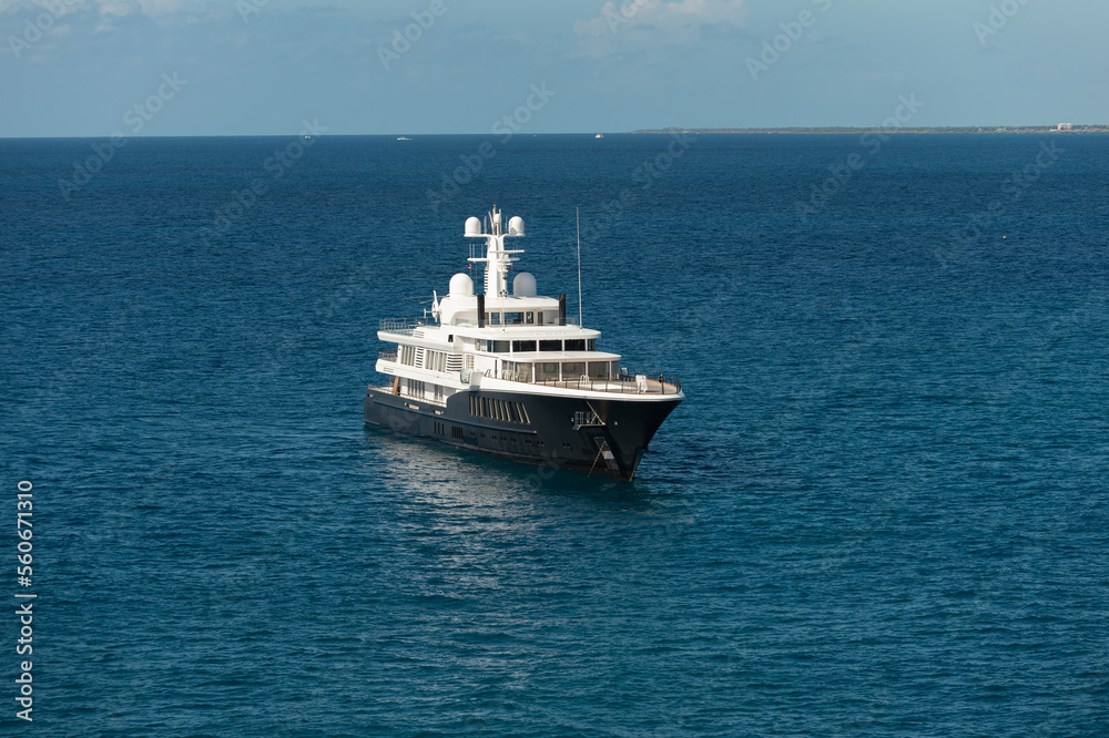 yacht boat in the ocean water. summer vacation on yacht boat. photo of yacht boat trip.