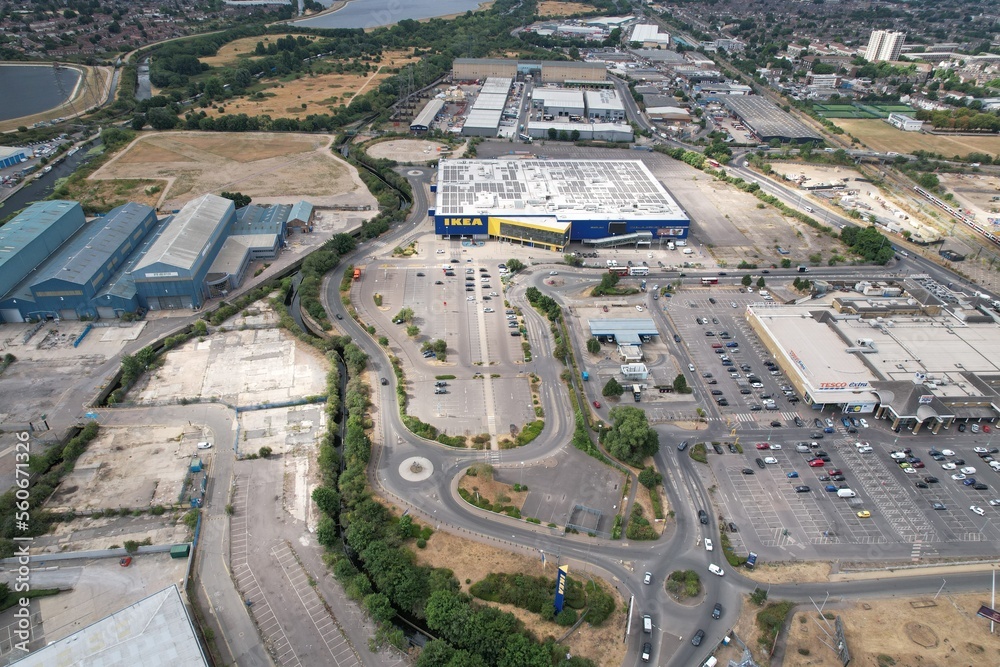 Ikea Store Edmonton North London UK drone aerial view.