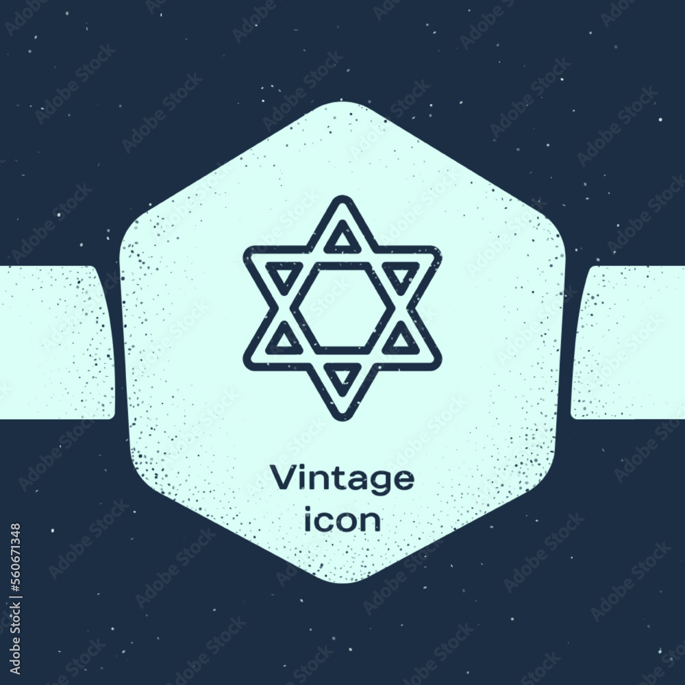 Naklejka premium Grunge line Star of David icon isolated on blue background. Jewish religion symbol. Symbol of Israel. Monochrome vintage drawing. Vector