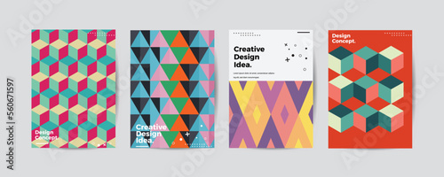 Company identity brochure template collection. Business presentation vector A4 vertical orientation front page mock up set. Corporate report cover abstract geometric illustration design layout bundle.