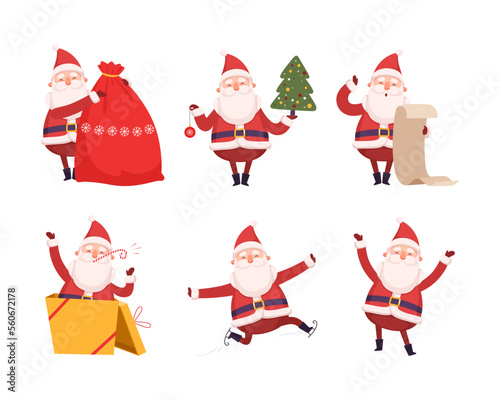 Set of funny Santa Claus character. Christmas New Year symbol cartoon vector illustration