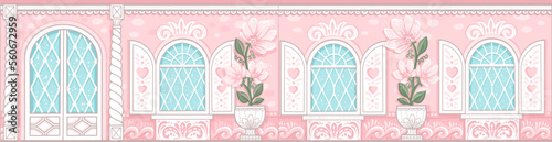 Princess house. Kid nursery mural wallpaper. Vector hand drawn illustrations
