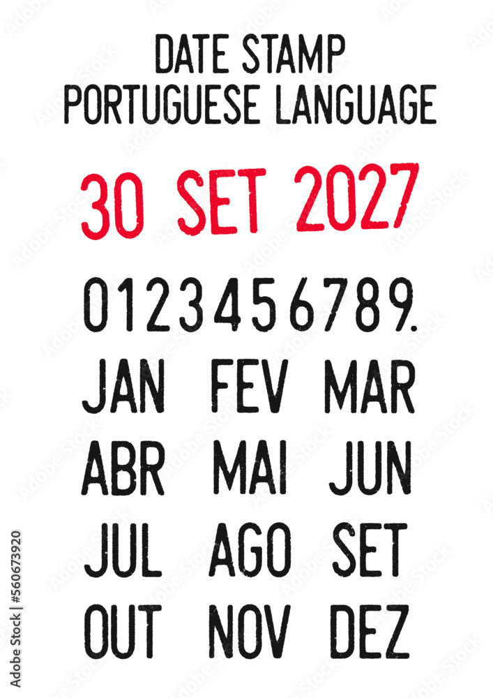 Obraz premium Vector illustration of editable dates stamps in Portuguese language (days, months, years)
