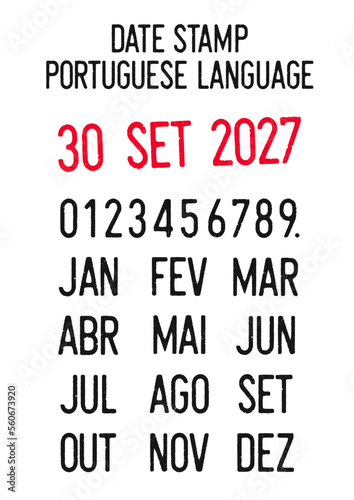 Vector illustration of editable dates stamps in Portuguese language (days, months, years)