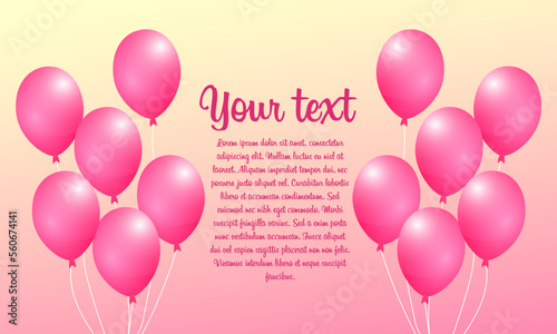 Background with pink balloons. Template for banner or flyer design with free space for text. Vector illustration
