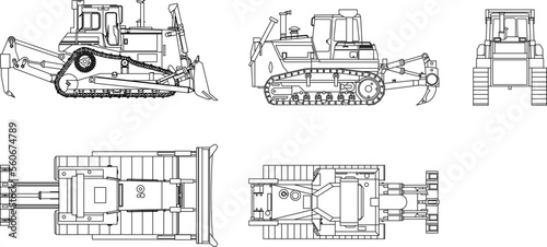 sketch of heavy equipment crawler tractor bulldozer detail illustration