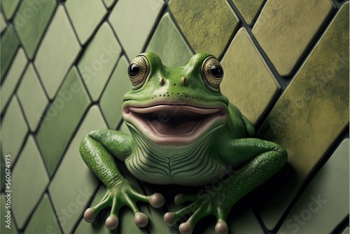 Illustration, Grüner Frosch der lächelt, Generative AI 