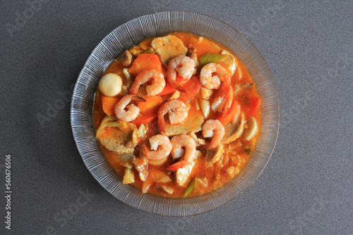 Capcai or CapCay, is popular Chinese Indonesian and Peranakan stir-fried vegetable dish. Various vegetables, meatballs, mushroom, are stir-fried in a wok with small amount of cooking oil and water.