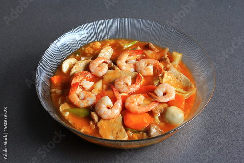Capcai or CapCay, is popular Chinese Indonesian and Peranakan stir-fried vegetable dish. Various vegetables, meatballs, mushroom, are stir-fried in a wok with small amount of cooking oil and water.