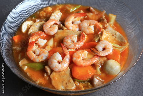 Capcai or CapCay, is popular Chinese Indonesian and Peranakan stir-fried vegetable dish. Various vegetables, meatballs, mushroom, are stir-fried in a wok with small amount of cooking oil and water.