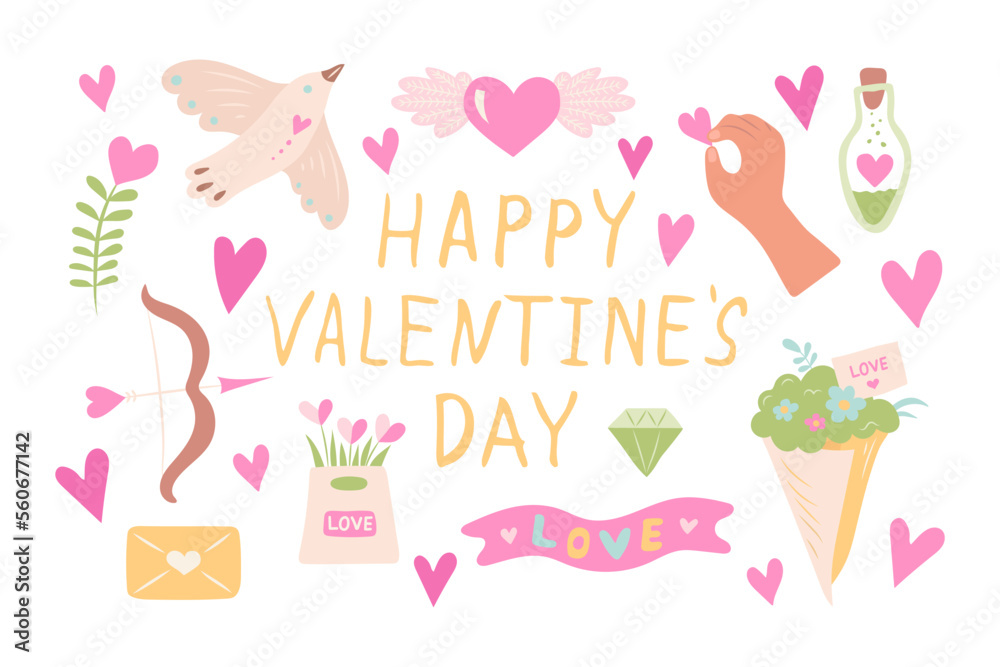 Valentine's Day Illustration Set. Valentines Day Card. Vector illustration Valentine's Day Illustration Set. Valentines Day Card. Vector illustration