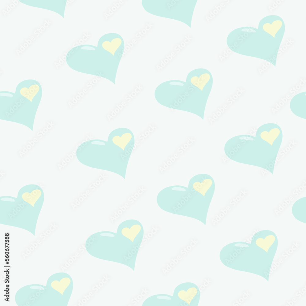 Seamless pattern with yellow hearts on a mint background in vector. Background for a design on the theme of love Seamless pattern with yellow hearts on a mint background in vector. Background for a design on the theme of love