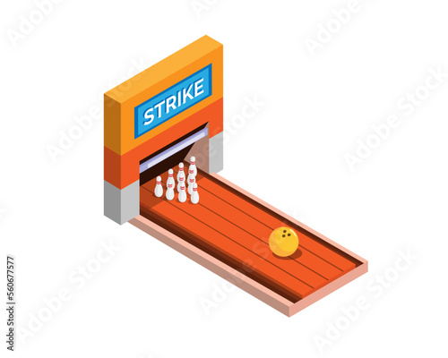 Bowling game isometric illustration vector