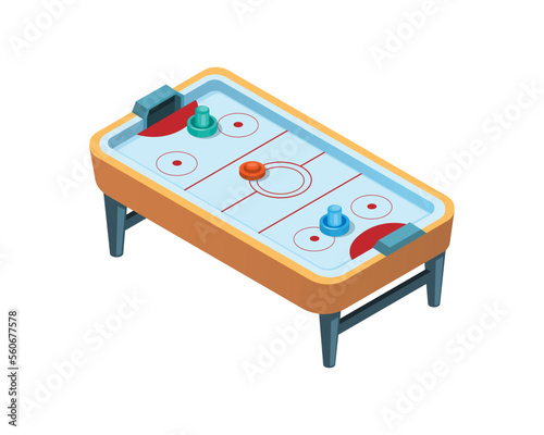 Air hockey table arcade game isometric illustration vector