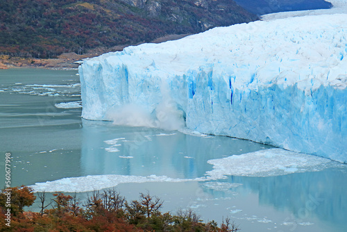 Amazing View of Perito Moreno Glacier with the Ice calving into the Lake Argentino, Elcalafate, Patagonia, Argentina, South America