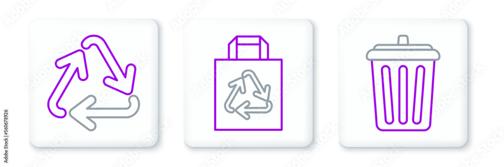 Set line Trash can, Recycle symbol and Paper shopping bag with recycle icon. Vector Set line Trash can, Recycle symbol and Paper shopping bag with recycle icon. Vector