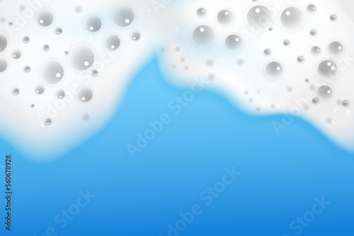 Bath foam isolated on blue background. Shampoo bubbles texture.Sparkling shampoo and bath lather vector illustration.